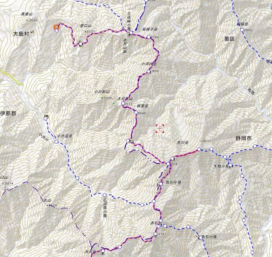 南アルプス縦走登山の前半地図