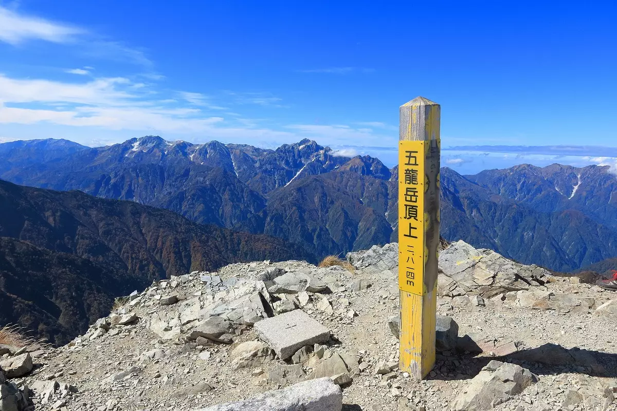 五竜岳山頂の標識と展望