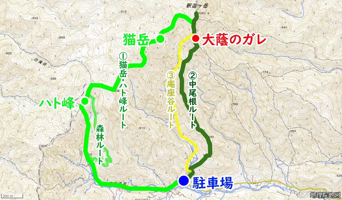 釈迦ヶ岳（鈴鹿）の登山ルート地図